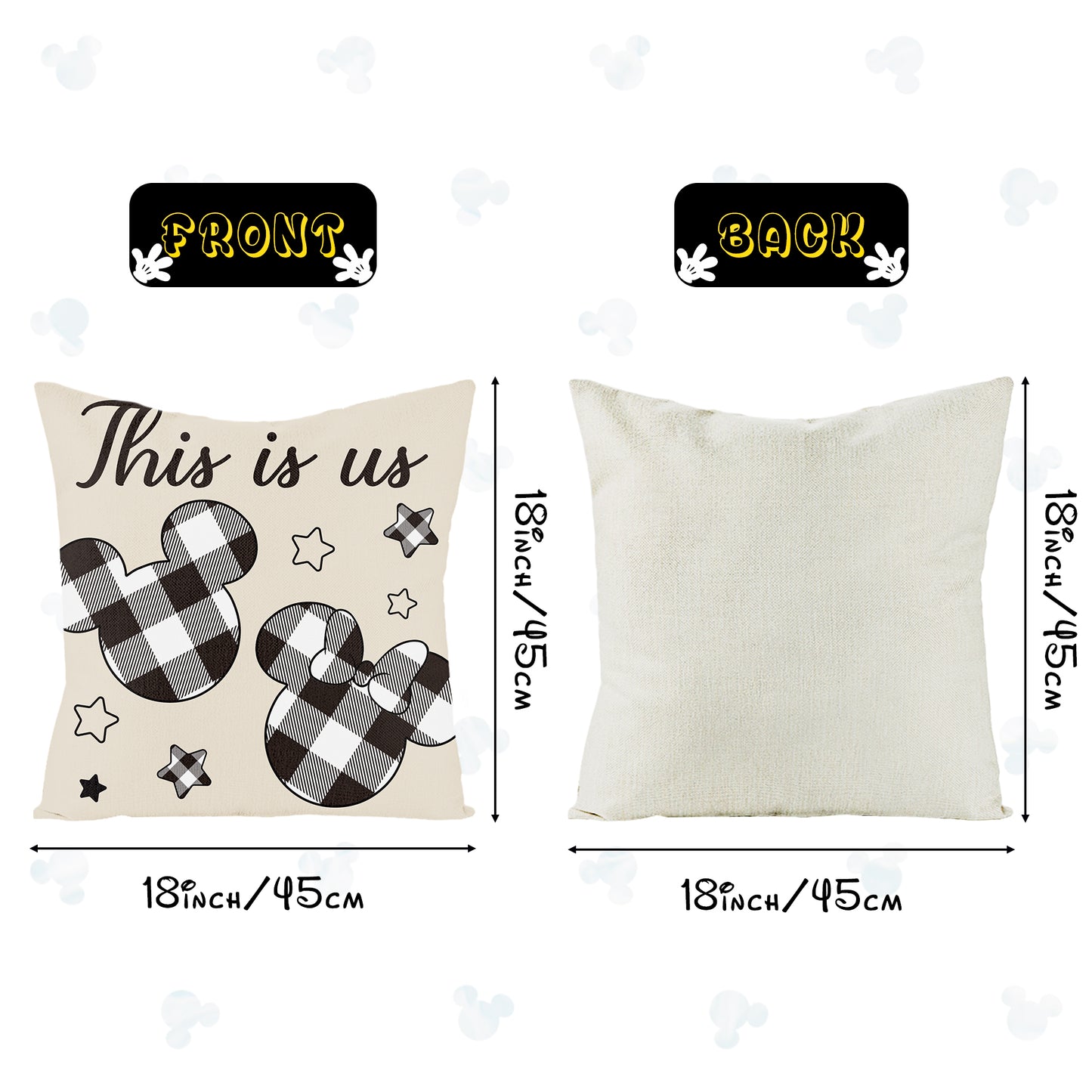 AccontOche Cartoon Mouse Pillow Cover Set Home Blessed Set of 4, 18x18 Inch Sweet Home Linen Throw Pillowcase Black and White Soft Square Cushion Cases for Bedroom Couch Sofa Home Farmhouse Decoration