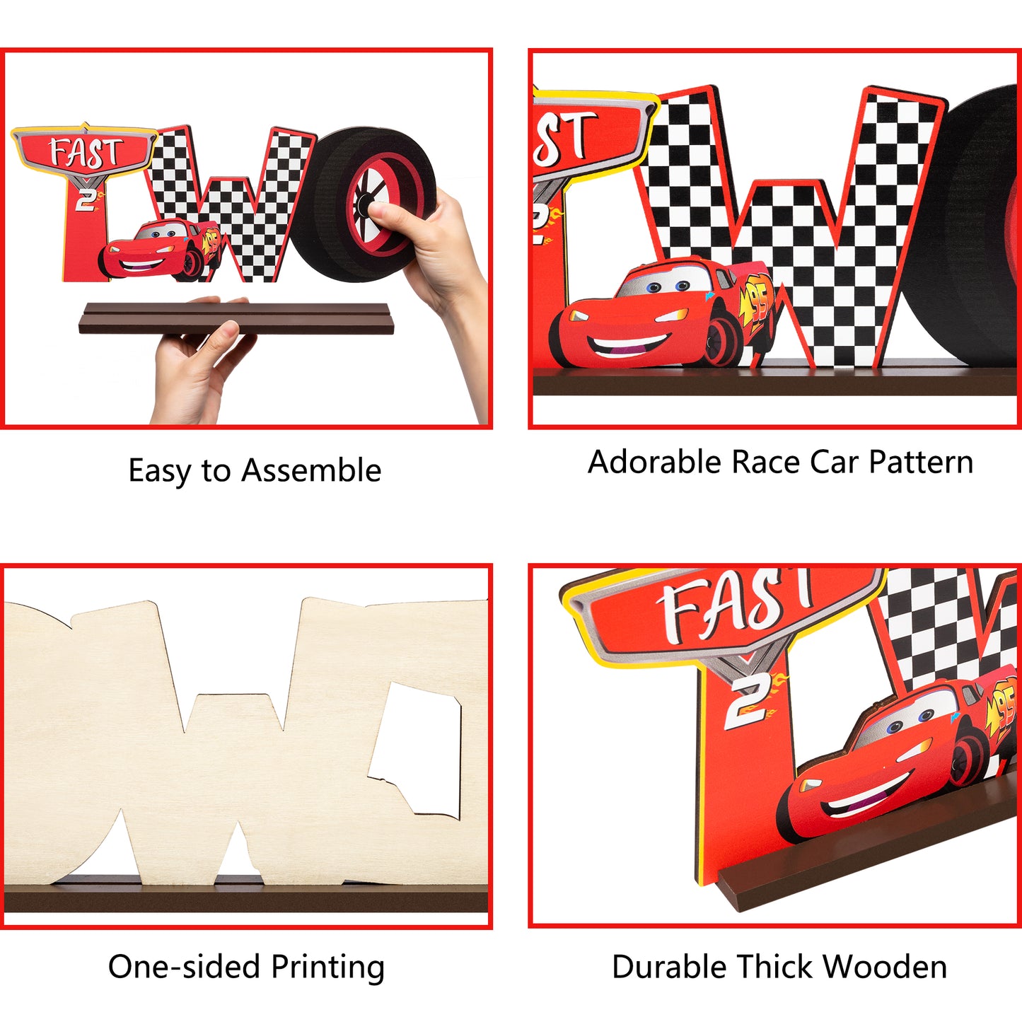 AccontOche Race Car Two Letter Sign Table Centerpieces Two Fast Theme Table Wooden Decoration Let’s Go Racing Party Supplies Favors for 2nd Birthday Boys Kids Teens Baby Shower Photo Booth Props